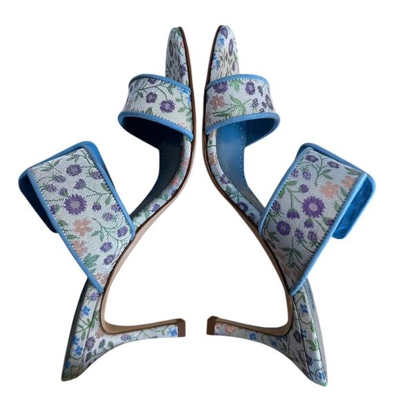 Manolo Blahnik Floral Blue Gable Buckle High Heel Sandal Mule 37 - Picture 7 of 11